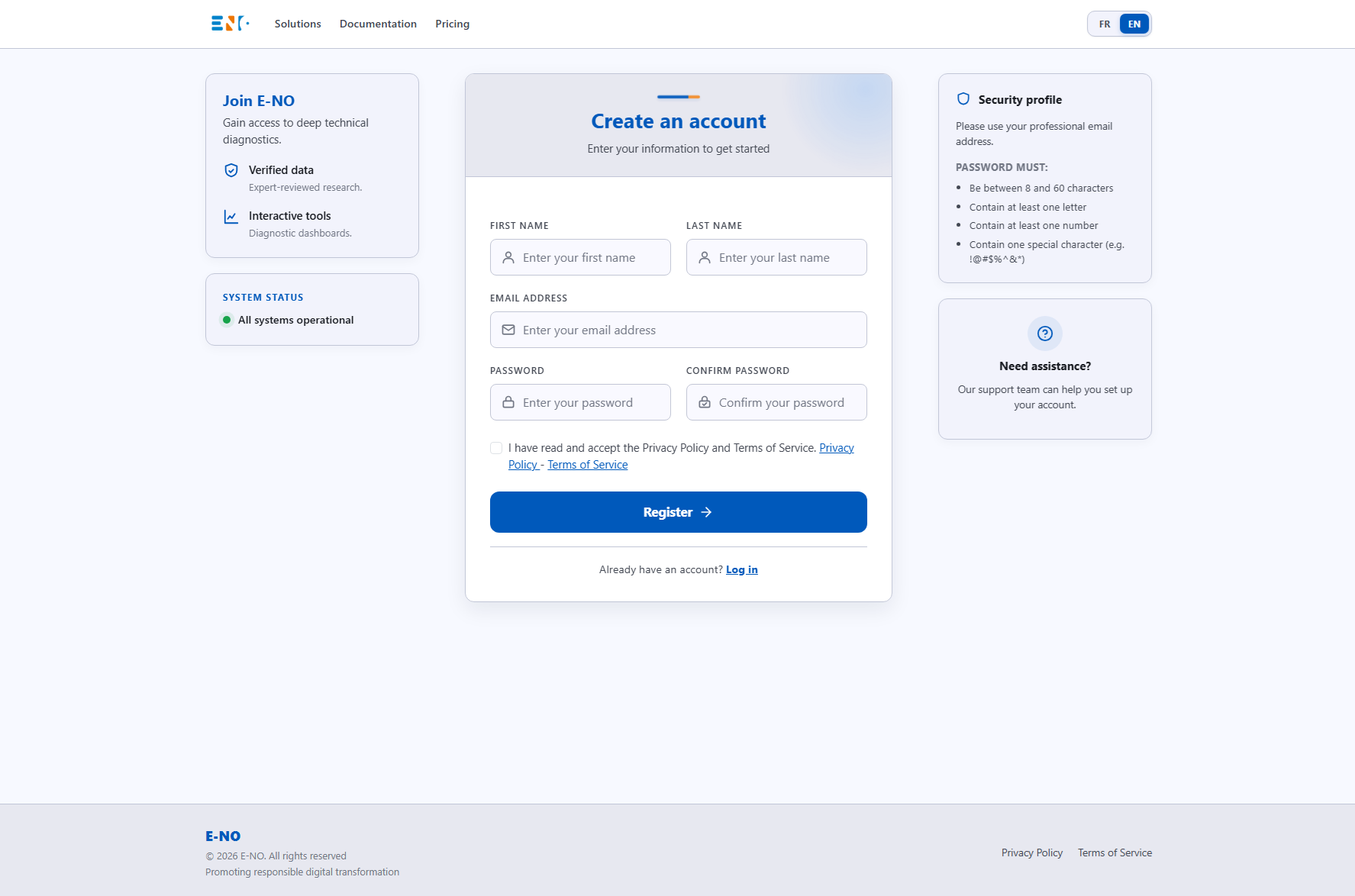 E-NO Create Account Preview